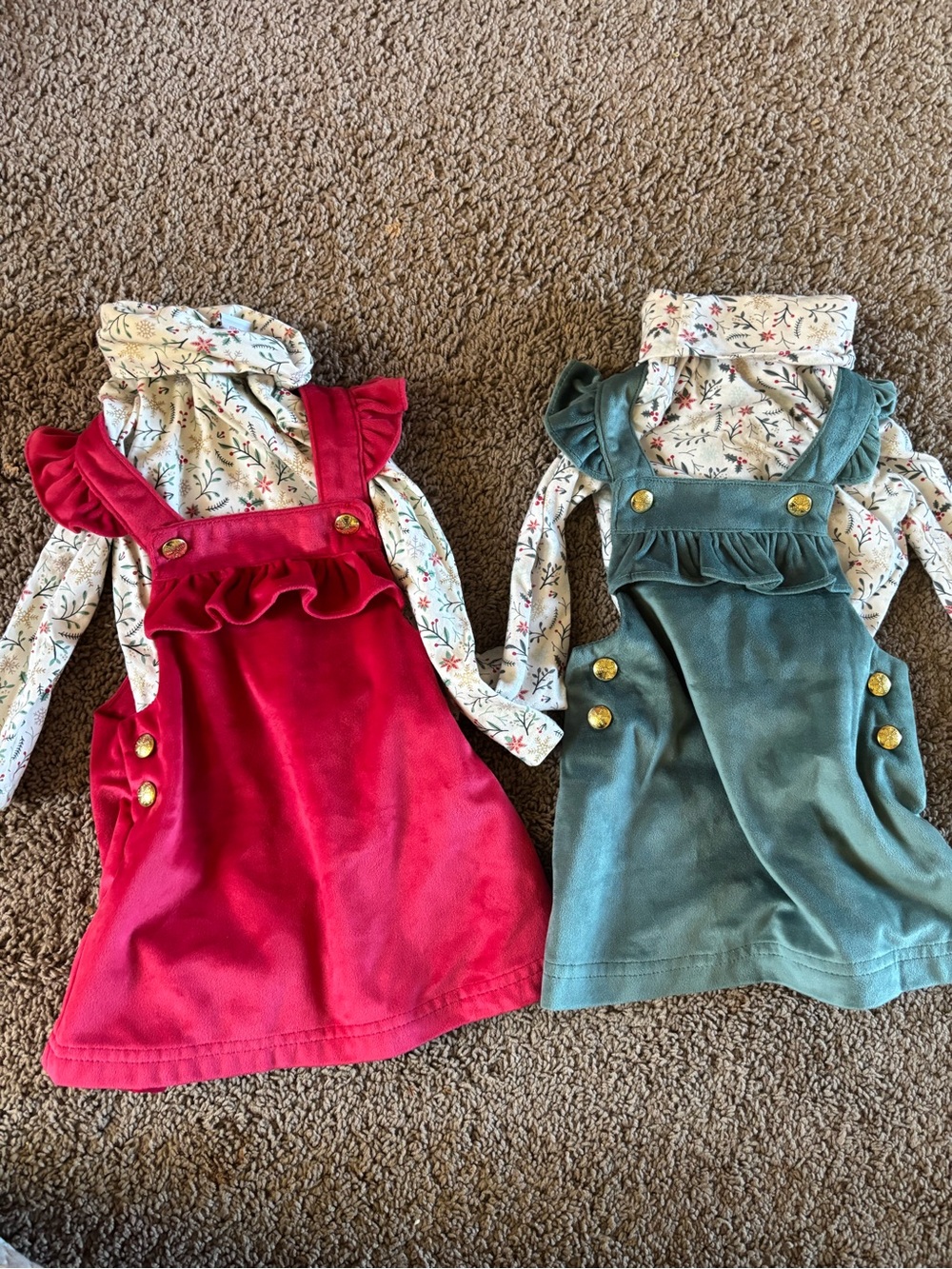Tahari Girls Ruffle Pinafore Dress Set in Red and Teal